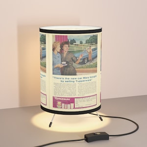 Vintage TupperWare Advert Inspired Tripod Lamp with High-Res Printed Shade, US\CA plug. Tupperware collectible Gift For Her YourYesterYears