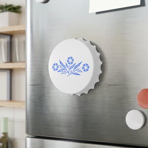 Blåklint-flasköppnare, inspirerad av vintage Corningware