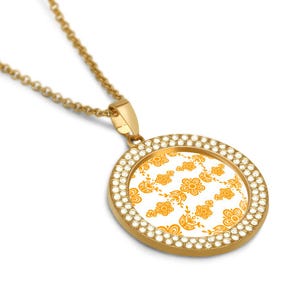 Gold Pendant Necklace with Pyrex/Corelle Butterfly Gold Pattern – Vintage-Inspired Jewelry