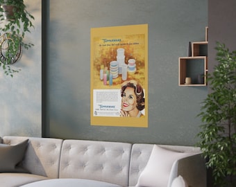 Vintage 1950s Tupperware Ad Satin Poster – Mid-Century Kitchen Decor