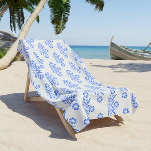 Ręcznik plażowy Vintage Corningware Blue Cornflower – miękka mieszanka poliestru zdjęcie 1
