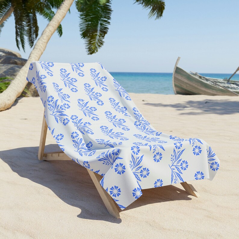 Ręcznik plażowy Vintage Corningware Blue Cornflower – miękka mieszanka poliestru zdjęcie 1