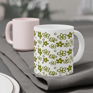 Spring Blossom Corelle Crazy Daisy Pyrex Ceramic Mug, Spring Blossom Green Vintage Corelle - Vintage Pyrex Green Pyrex Ceramic Mug