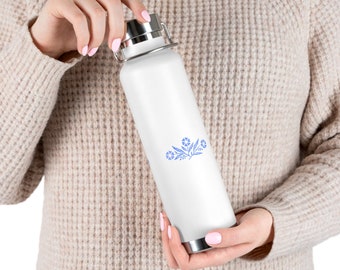 Corningware Blue Cornflower Vacuum Bottle, Insulated Stainless Steel 22oz
