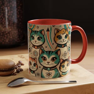 Atomic Cat Mug Accent Coffee Mug (11, 15oz)  cat lovers, pet lovers, and atomic cat fans. Cats Mug Cat Gift Cat Mugs