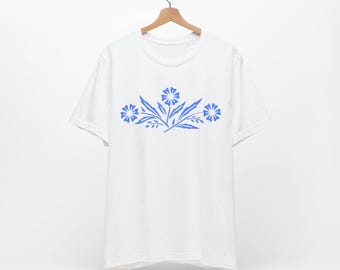 Maglietta blu fiordaliso – Maglietta retrò vintage
