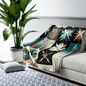 Retro Atomic Diamond Burst Mid Century Modern Atomic Age Vintage Home Throw Blanket - Sherpa Fleece Blanket