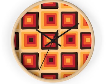Reloj de pared retro de los años 70, estilo atómico, patrón geométrico
