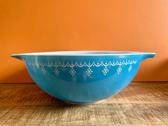 Vintage Pyrex 444 Blauwe Sneeuwvlok Garland Assepoester Mengkom 4