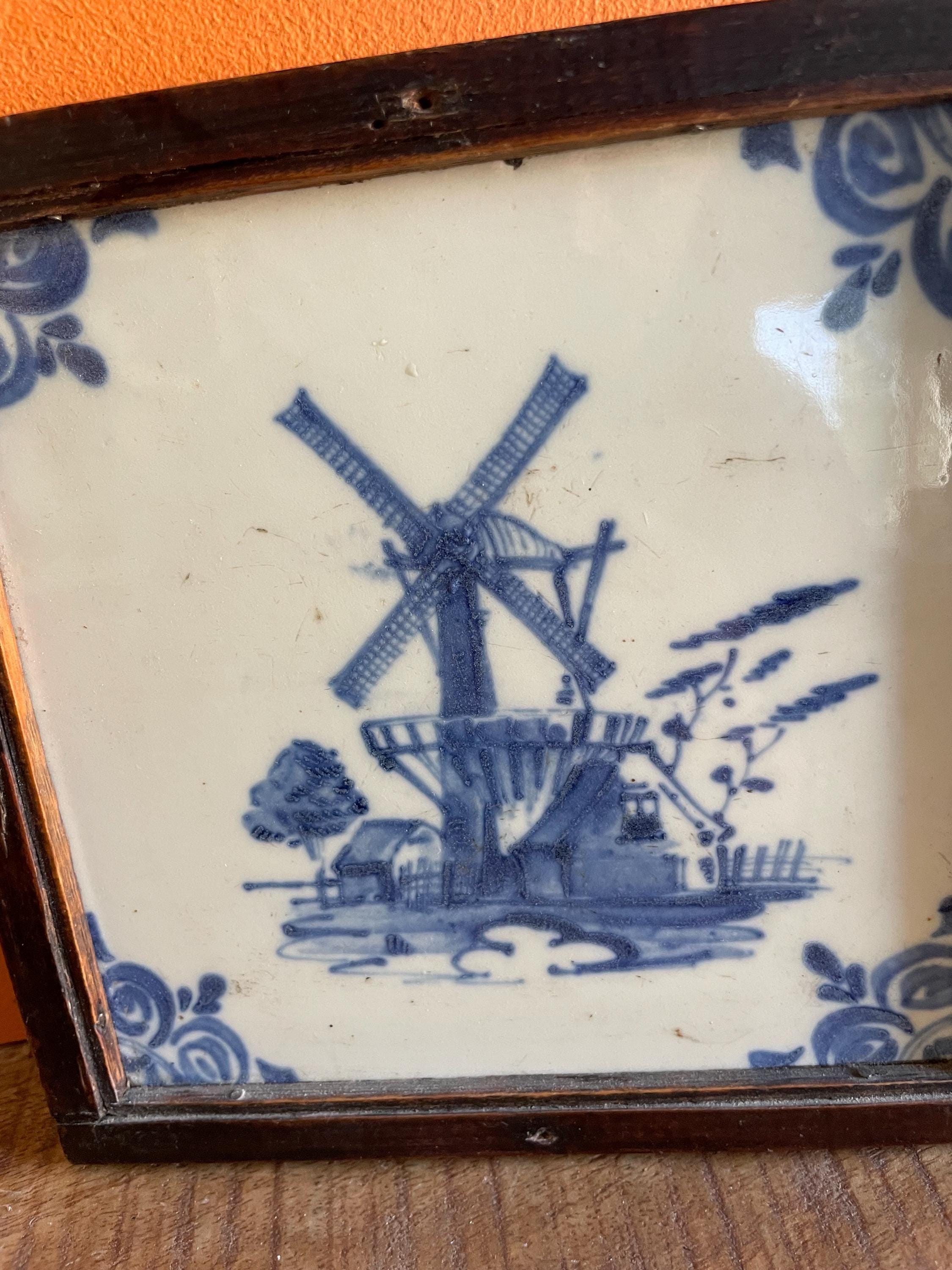 ヴィンテージ デルフトブルー タイル – 額入り オランダ デルフト焼き