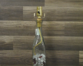 Unique Clear Square Bottle with Clear And Red Beads Lamp