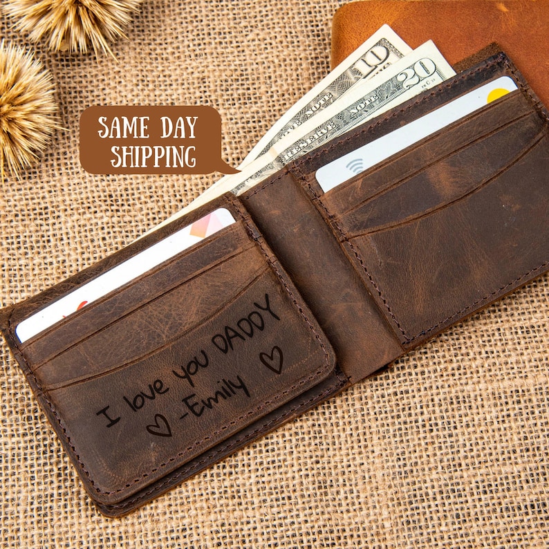 Christmas Gift, Handwriting Wallet, Leather Mens Wallet, Engraved Wallet, Custom Leather Wallet, Personalized Men Wallet, Gift for Him 