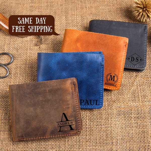 Personalized gift for him, Handwriting Leather Mens Wallet, Engraved Wallet, Customize Leather Wallet, Personalized Christmas Gift for Him