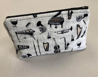Music Zipper Pouch - Black & White Musical Notes