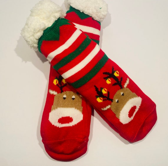 Fuzzy Christmas Socks Etsy