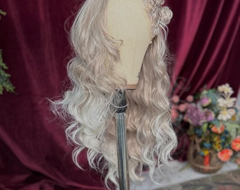 Rose Queen Lace Front Perücke mit Haarschmuck, Hochzeit Perücke, Larp, Synthetische Perücke, Elfen Perücke, Elfen Haar, Hochzeit Haar, Fantasy Perücke, Alltagsperücke