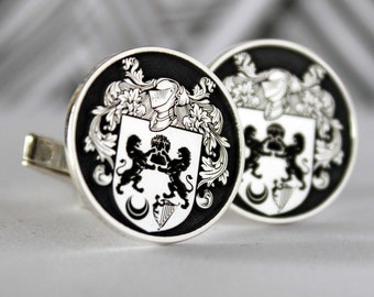 Personalized Sterling Silver Cufflink with Family Crest, Custom Own Logo groomsmen gifts, Special Gift for Him