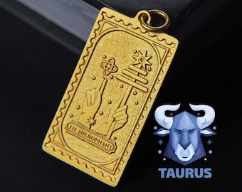 The Hierophant Tarot Necklace – Taurus Zodiac Jewelry, Custom Tarot Pendant in Silver or Gold