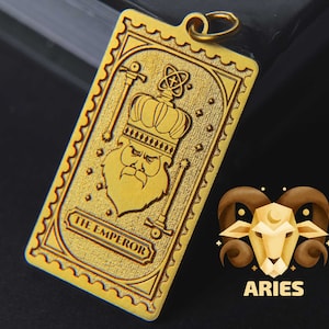 Kaiser Tarot Karte Halskette - Widder Sternzeichen Schmuck, Benutzerdefinierte 925 Silber oder 24K Gold Filled Anhänger Geschenk