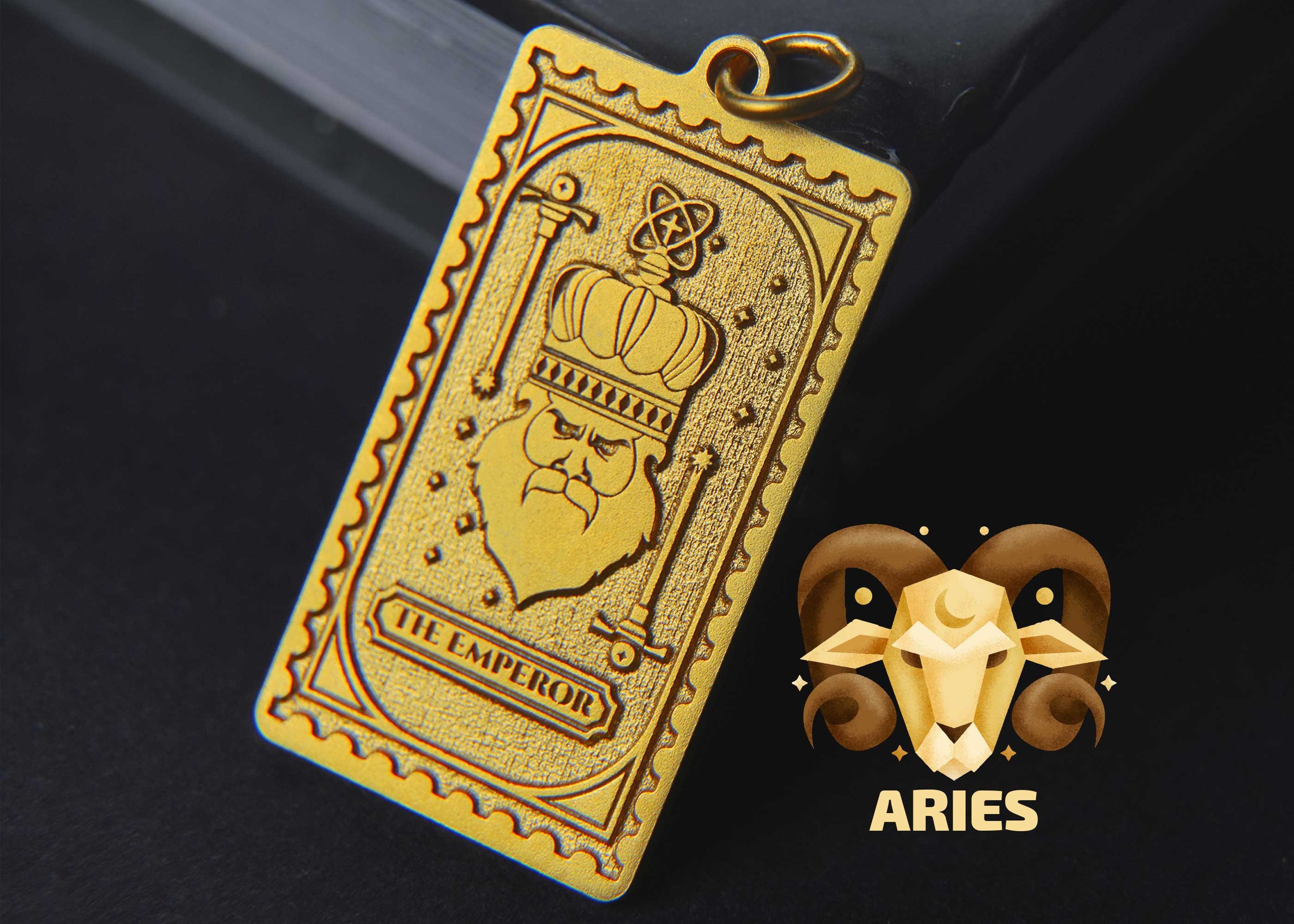 Emperor Tarot Card Necklace – Aries Zodiac Jewelry, Custom 925 Silver or 24K Gold Filled Pendant Gift