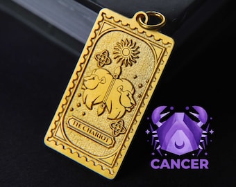 The Chariot Tarot Necklace - Cancer Zodiac Sign Pendant - Custom Horoscope Jewelry Gift for Her or Him