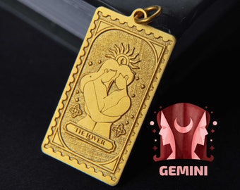 The Lovers Tarot Card Necklace – Gemini Zodiac Gift – Mystical Gold or Silver Pendant