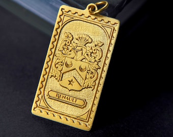 Personalized Gold Pendants with Family Crest, Custom Own Logo Necklace, Gold Charm