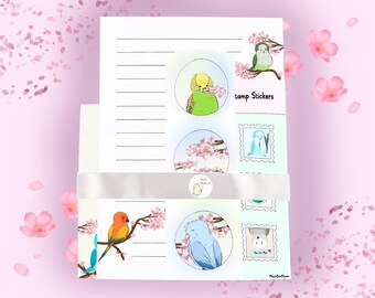Parrot Stationary Set - Handmade Bird Letter writing paper, envelopes & seals