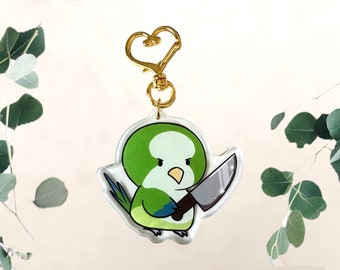 Quaker Parrot With A Knife Heart Keychain