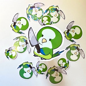 Quaker Parrot Holding A Knife Sticker - Funny Parrot Stickers