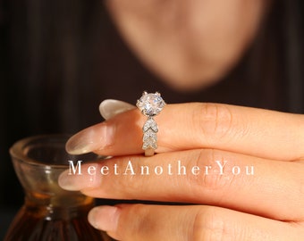 2 Karat Rundschliff-Moissanit-Ring | Herzring aus Sterlingsilber für Damen | Ideales Geschenk für einen Heiratsantrag | Jubiläumsschmuck für die Frau