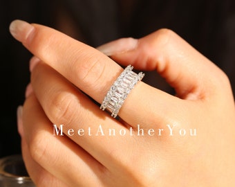 Mode einreihigen Moissanit Ring für Frauen | Personalisierte Zeige Finger Ring | Verstellbare Öffnungsringe Sommer Schmuck| Funkelnder Ring