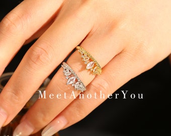 Minimalistischer Kronenring für Frauen/Mädchen| Verstellbarer Ring für Freundin / Frau | Modeschmuck für Geschenk | Weißgold / Gelbgold Farbring