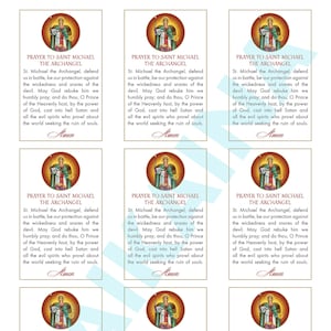 Carte de prière prière de Saint Michel Archange 9 sur une page au format carte de crédit - carte de prière de saint catholique téléchargeable et imprimable.