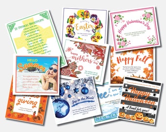 Holiday Gift Tag collection for every month, download and print on 8.5 x 11" paper or cardstock - 12 designs - cut apart & adorn your gifts!