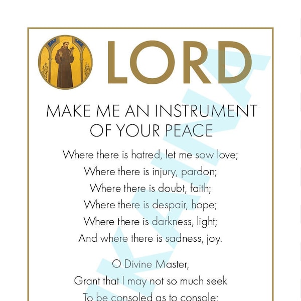 Saint Francis of Assisi Prayer prayer card 8 up on a page 2.25" x 3.75" - downloadable and printable Catholic Saint prayer card DIGITAL