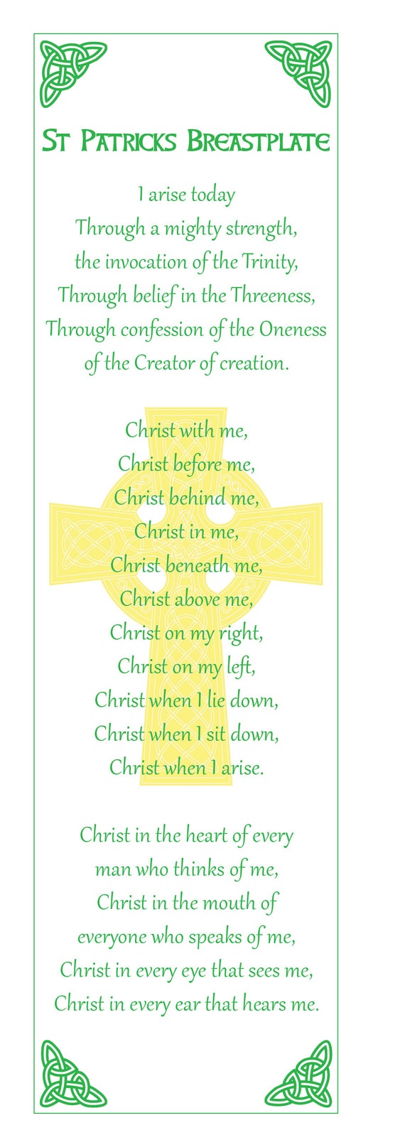 Saint Patrick Breastplate Prayer Bookmarks Four on an 8.5 X 11 - Etsy