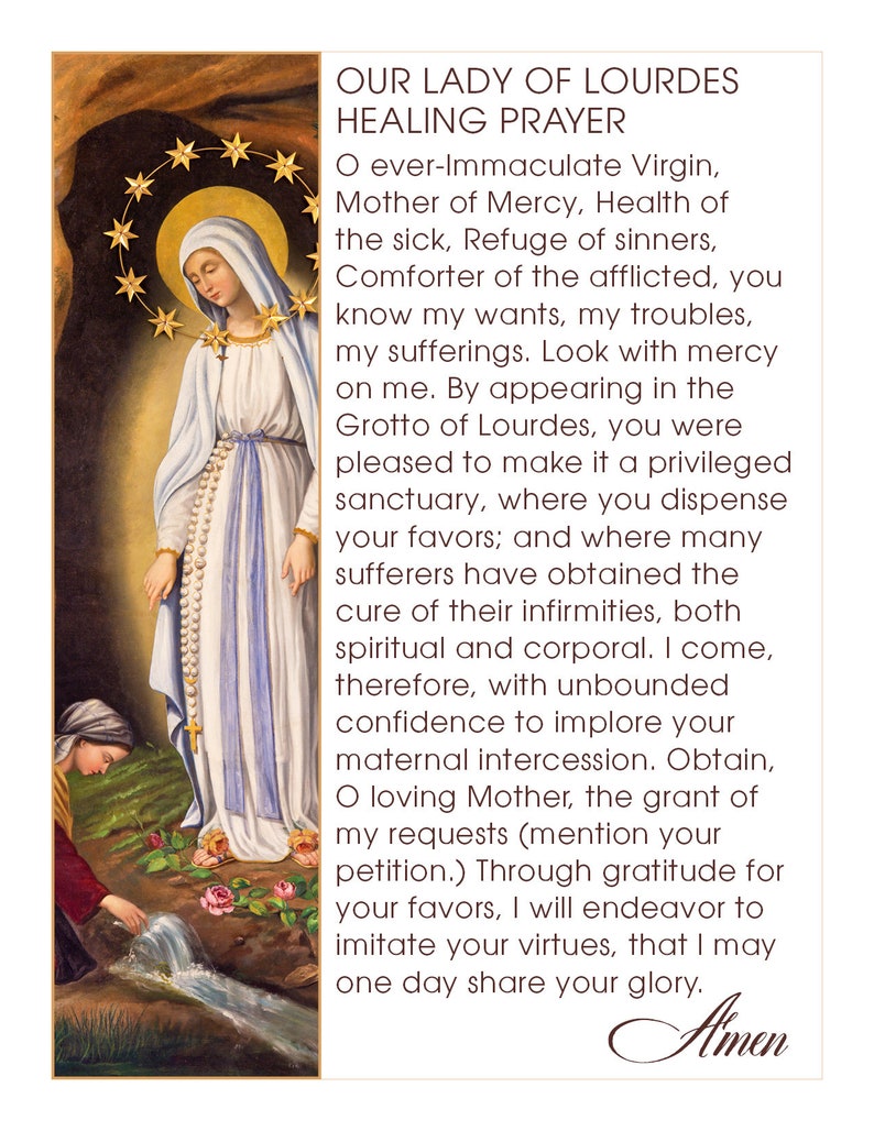 Our Lady of Lourdes Healing Prayer Card 4 on a Page Downloadable and