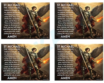 Saint Michael Archangel Prayer Card Horizontal : Catholic Archangel Art (Digital Download)
