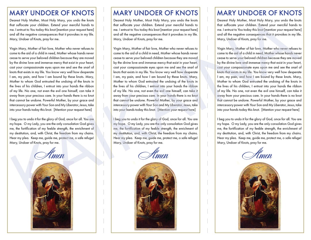 Mary Undoer of Knots Prayer Card Digital Download Printable - Etsy