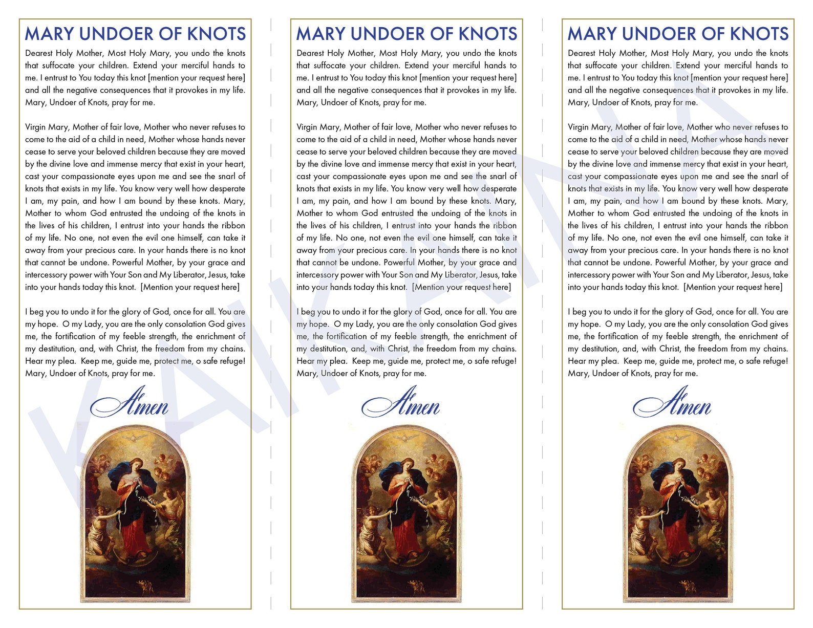 Mary Undoer of Knots Prayer Card Digital Download Printable - Etsy