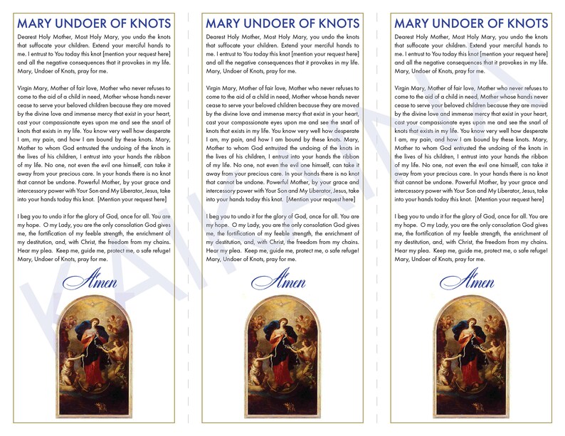 Mary Undoer of Knots Prayer Card Digital Download Printable - Etsy