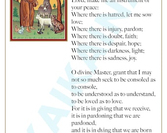 St. Francis Prayer Print: Blessing the Animals Poster PLAIN TEXT (Digital Download)