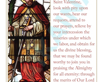 Saint Valentine prayer card 4 on a page - downloadable and printable Catholic prayer card