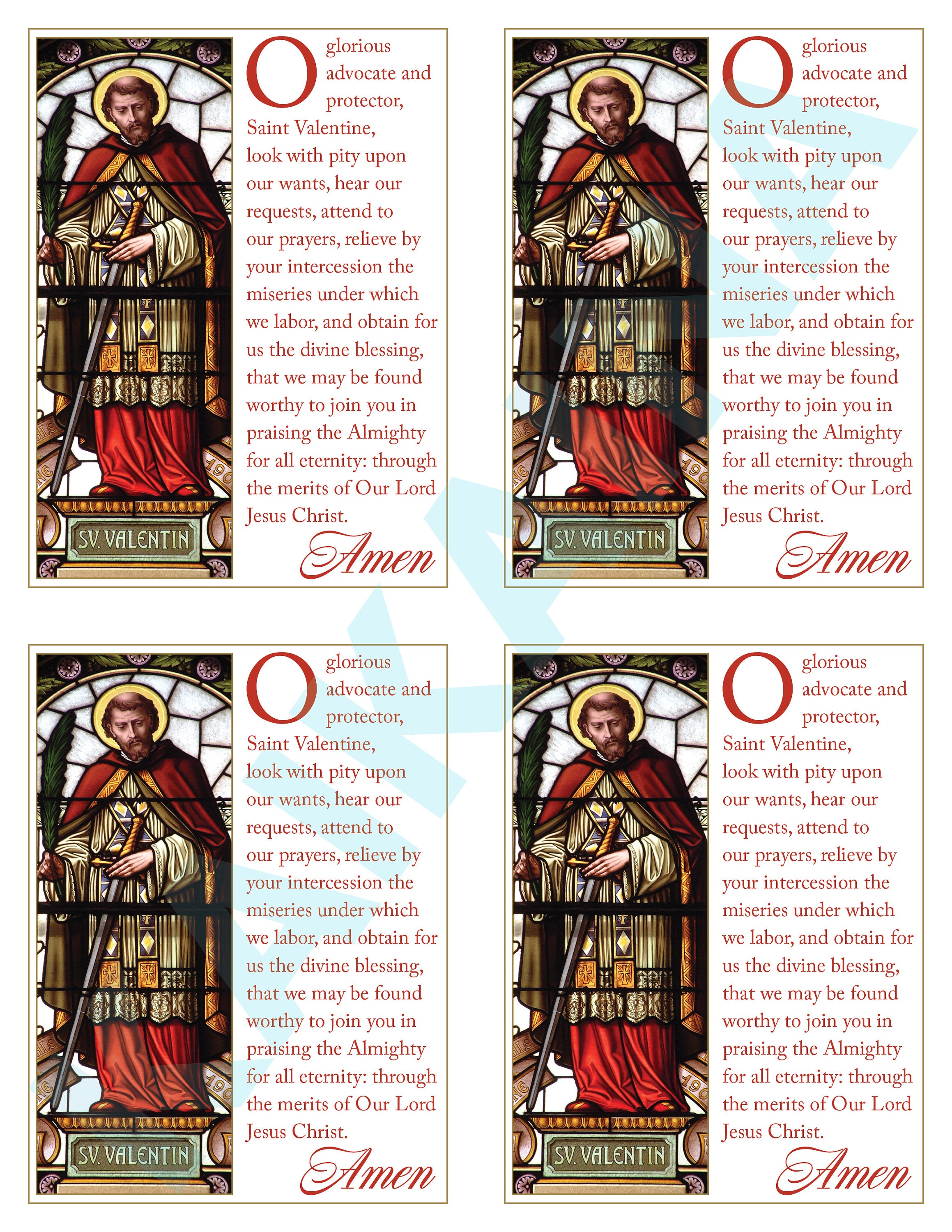 Saint Valentine Prayer Card 4 on a Page - Downloadable and Printable ...