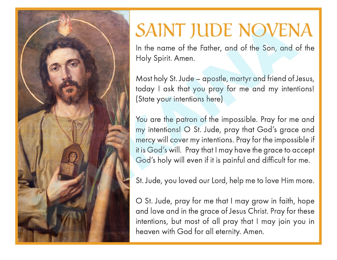 Saint Jude Novena Prayer Card Downloadable and Printable, 4 up on 8.5 X 11 Page Catholic Prayer