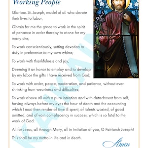 Tarjeta de oración de San José para los trabajadores, 4 tarjetas en una página - descarga digital, tarjeta de oración del santo católico para imprimir.