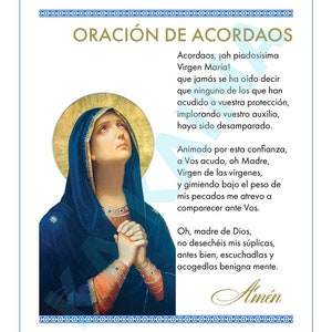 Oración de acordaos poster in SPANISH - 8.5&quot; x 11&quot; poster digital download printable Catholic prayer.
