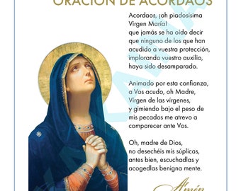 Oración de acordaos poster in SPANISH - 8.5" x 11" poster digital download printable Catholic prayer.