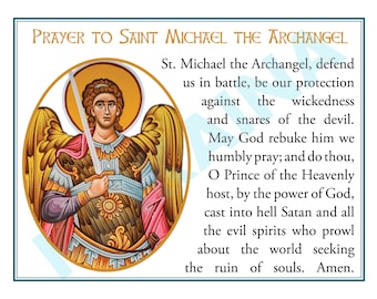 Carte de prière Saint Michel archange : art catholique imprimable (téléchargement numérique)